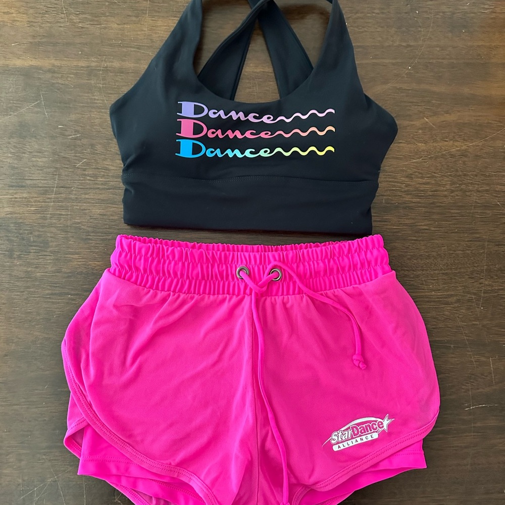 Black Dance Crop Top and Pink Shorts Set with joggers and leggings. 4 piece set